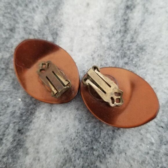 Vintage Brown Glitter Lucite Clip On Earrings, Retro 60s, Sparkle, Glam, Estate - Picture 2 of 4